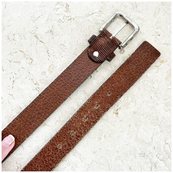 BALDININI Belt S/M Wavy Brown Leather Silver Square Buckle 90cm Made in ITALY - Picture 8 of 13